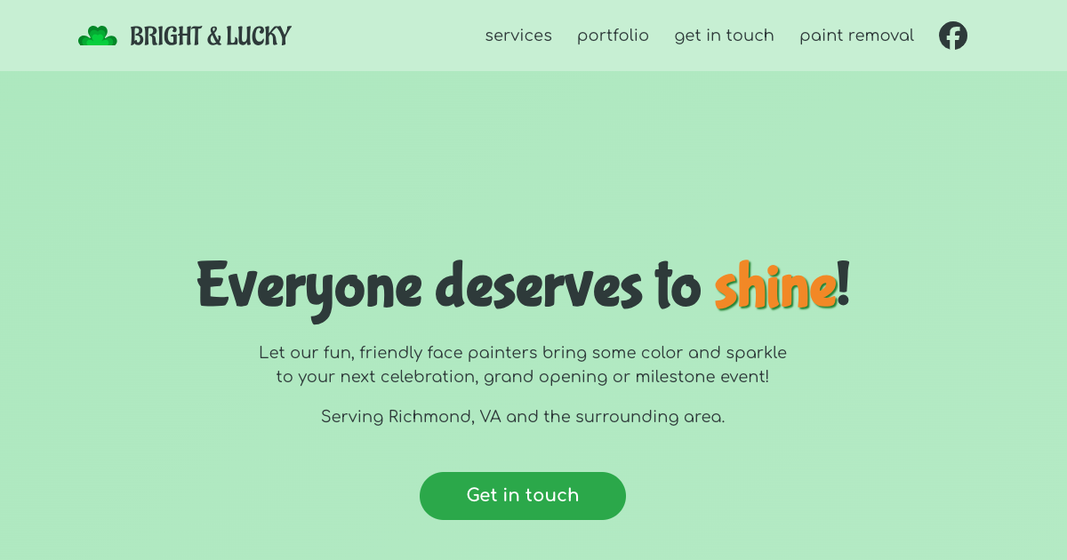 Screenshot of the hero section of brightnlucky.com.