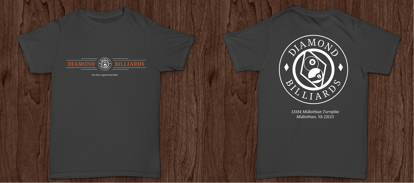 Screenshot of a t-shirt design I created for Diamond Billiards in VA using the logo and some decorative straight lines