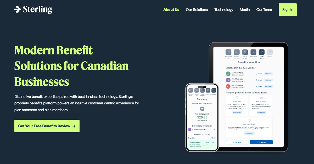Screenshot of the hero section of sterlingbrokers.com.